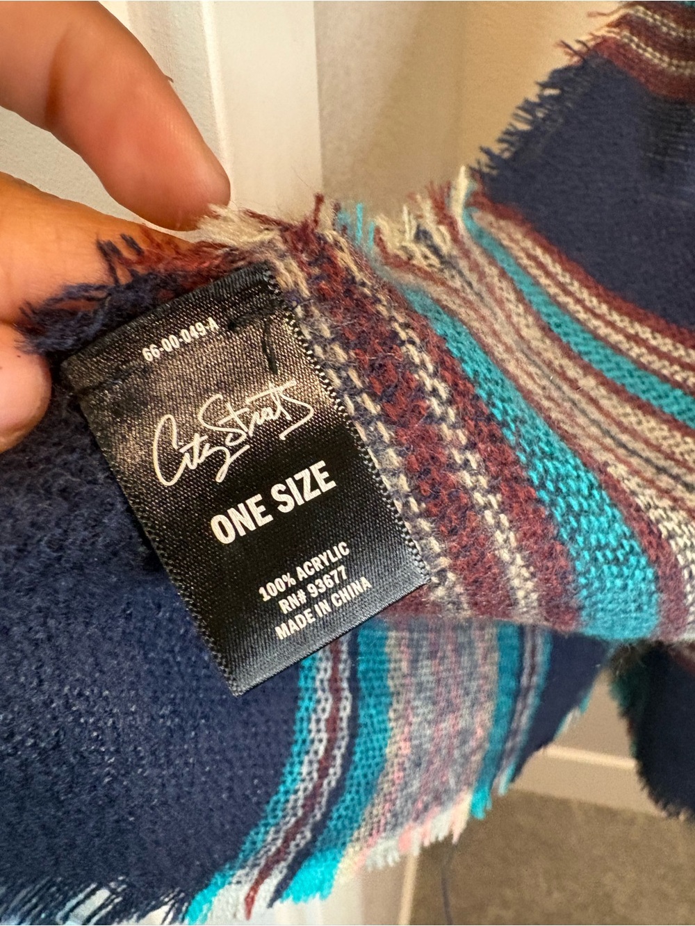 City Streets Navy Plaid Scarf with Teal and Cream Stripes - Picture 2 of 3